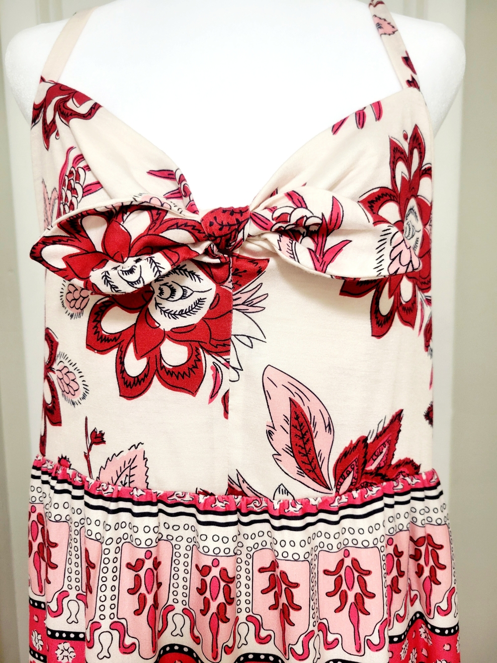 Floral Tie-Front Maxi Dress in Cream and Red